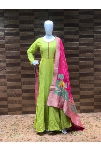 Splendorous Green Color Muslin Silk New Designer Party Wear Ready Made Suit